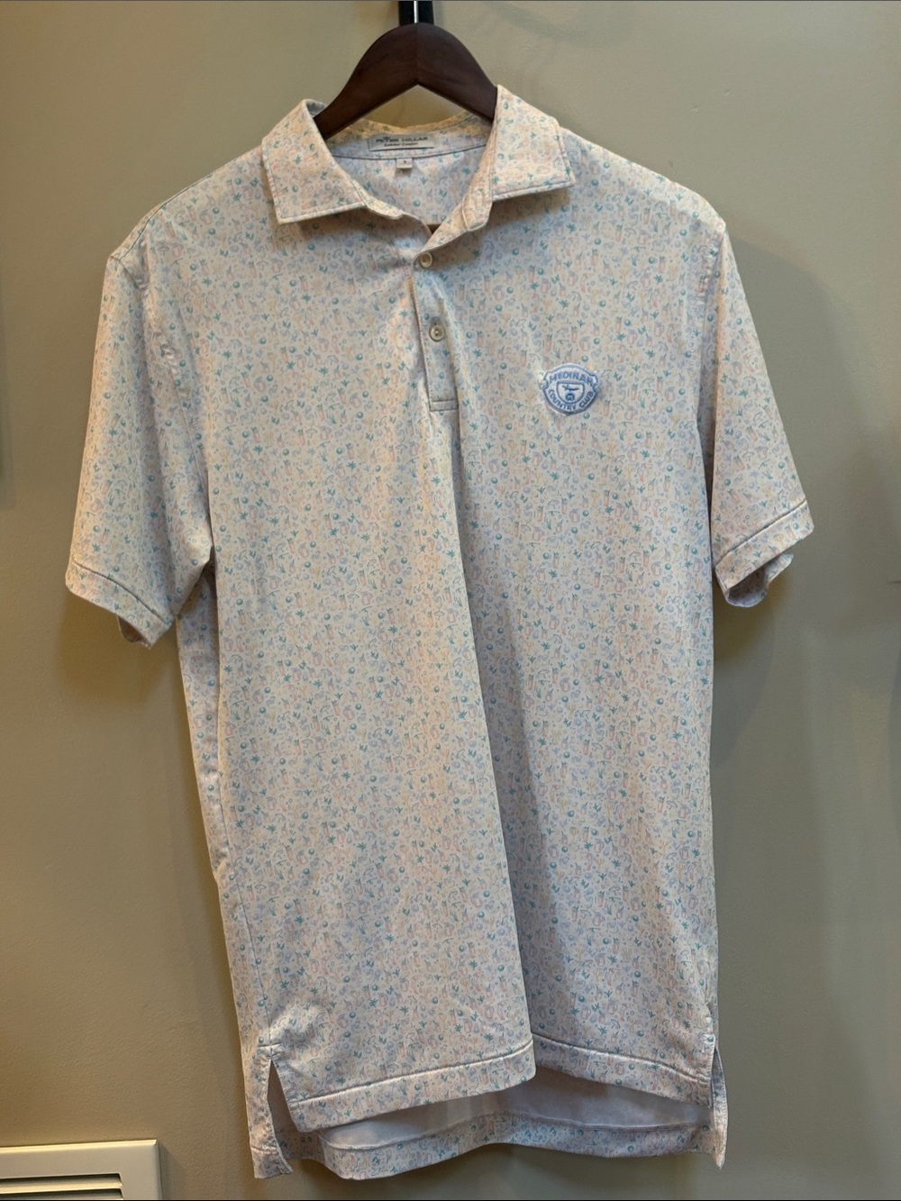Medinah Country Club Men's Polo Shirt - White with Blue Print